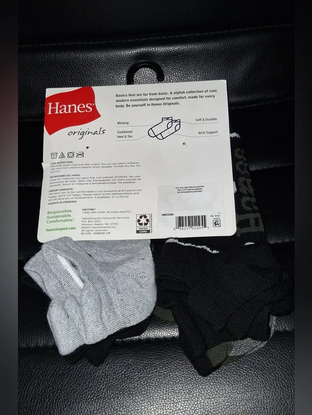 Hanes Originals Men's Heel Shield Socks, Moisture Wicking, 6-Pairs Size 6-12